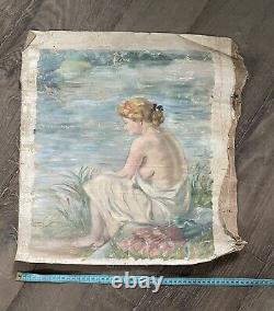Set of 5 Old Paintings on Canvas Nude Woman