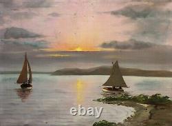 Signed Ancient Tableau, Marine, Oil on Canvas Post-Impressionist, 20th Century