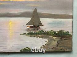 Signed Ancient Tableau, Marine, Oil on Canvas Post-Impressionist, 20th Century