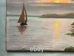 Signed Ancient Tableau, Marine, Oil on Canvas Post-Impressionist, 20th Century