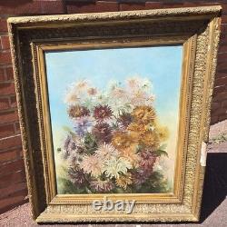 Signed Antique Oil Painting on Canvas, 1896 – Bouquet of Chrysanthemums
