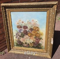 Signed Antique Oil Painting on Canvas, 1896 – Bouquet of Chrysanthemums