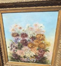 Signed Antique Oil Painting on Canvas, 1896 – Bouquet of Chrysanthemums