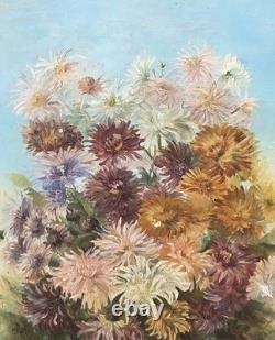 Signed Antique Oil Painting on Canvas, 1896 – Bouquet of Chrysanthemums