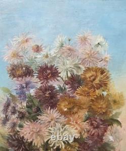 Signed Antique Oil Painting on Canvas, 1896 – Bouquet of Chrysanthemums