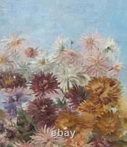 Signed Antique Oil Painting on Canvas, 1896 – Bouquet of Chrysanthemums
