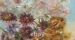 Signed Antique Oil Painting on Canvas, 1896 – Bouquet of Chrysanthemums