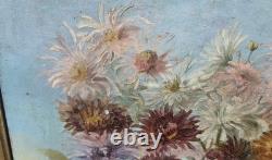 Signed Antique Oil Painting on Canvas, 1896 – Bouquet of Chrysanthemums