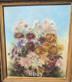 Signed Antique Oil Painting on Canvas, 1896 – Bouquet of Chrysanthemums