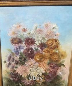 Signed Antique Oil Painting on Canvas, 1896 – Bouquet of Chrysanthemums
