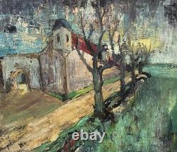 Signed Antique Painting, Rural Landscape with Figures and a Path, Oil on Canvas