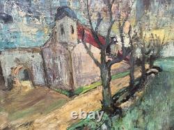 Signed Antique Painting, Rural Landscape with Figures and a Path, Oil on Canvas
