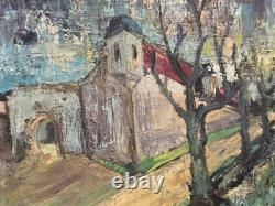 Signed Antique Painting, Rural Landscape with Figures and a Path, Oil on Canvas