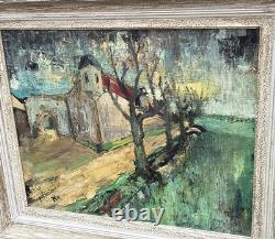 Signed Antique Painting, Rural Landscape with Figures and a Path, Oil on Canvas