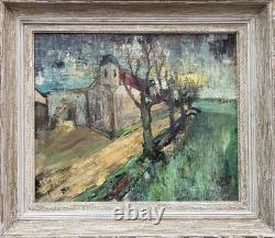 Signed Antique Painting, Rural Landscape with Figures and a Path, Oil on Canvas