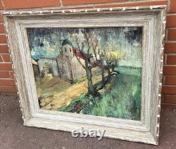 Signed Antique Painting, Rural Landscape with Figures and a Path, Oil on Canvas