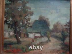 Signed Antique Tableau, View of Sahurs Rouen Oil on Canvas in Need of Restoration