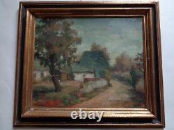 Signed Antique Tableau, View of Sahurs Rouen Oil on Canvas in Need of Restoration