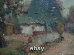 Signed Antique Tableau, View of Sahurs Rouen Oil on Canvas in Need of Restoration