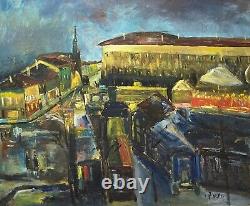 Signed, Framed Antique Painting, Fairground, Oil on Canvas, Painting, 20th Century