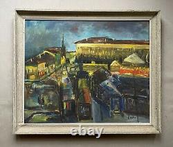 Signed, Framed Antique Painting, Fairground, Oil on Canvas, Painting, 20th Century