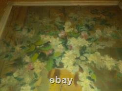 Signed Muller Superbe Grand Painting Ancient Oil Bouquet Flowers To Books