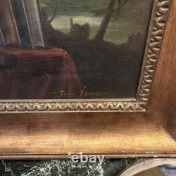 Signed Oil on Canvas, Antique Still Life with Musical Instruments