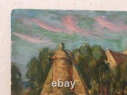 Signed Old Painting, Landscape In Church, Oil On Panel, Painting, Early 20th Century