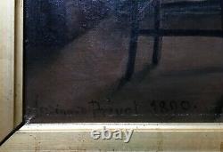 Signed Old Painting, Large Oil On Canvas, Window Woman, Box, 19th
