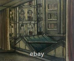 Signed Old Painting, Oil On Canvas, City View, 20th Century