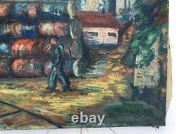 Signed Old Painting, Oil On Canvas Large Format, Industrial Landscape 1939, 20th