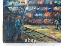 Signed Old Painting, Oil On Canvas Large Format, Industrial Landscape 1939, 20th