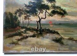 Signed Old Painting, Oil On Canvas, Southwest Coastal Landscape, Dune, 19th