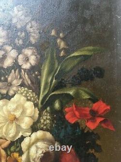 Signed Old Painting, Oil On Canvas, Still Life, Bouquet Of Flowers, 20th Century
