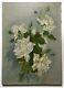 Signed Old Painting, Oil On Canvas, Still Life, White Roses, Early 20th Century
