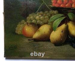 Signed Old Painting, Oil On Canvas, Still Life With Fruit, Late 19th Century