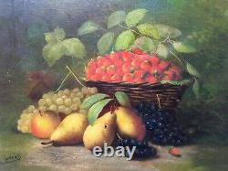 Signed Old Painting, Oil On Canvas, Still Life With Fruit, Late 19th Century