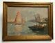 Signed Old Painting, Oil On Cardboard, Marine, Port View, Early 20th Century