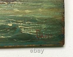 Signed Old Painting, Oil On Panel, Littoral, City, Boat, Marine, 20th
