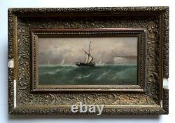 Signed Old Painting, Oil On Panel, Marine, Boat, Sailor, Box, 19th