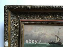 Signed Old Painting, Oil On Panel, Marine, Boat, Sailor, Box, 19th