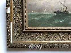 Signed Old Painting, Oil On Panel, Marine, Boat, Sailor, Box, 19th