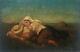Signed Old Painting, Oil On Panel, Repose Of Harvesters, Couple, 19th