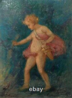 Signed Old Painting, Oil On Sign Signed And Dated 1927, Angelot, Early 20th Century