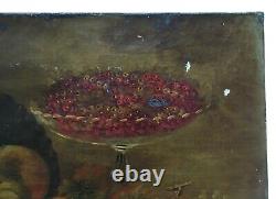 Signed Old Painting, Still Life With Fruit, Oil On Canvas To Restore, 19th