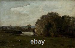 Signed Old Painting, Tree-filled Landscape, Oil on Post-Impressionist Canvas, 19th Century