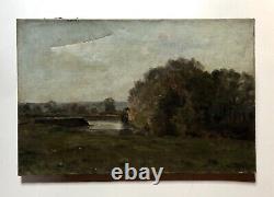 Signed Old Painting, Tree-filled Landscape, Oil on Post-Impressionist Canvas, 19th Century