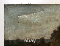 Signed Old Painting, Tree-filled Landscape, Oil on Post-Impressionist Canvas, 19th Century