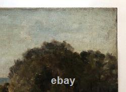 Signed Old Painting, Tree-filled Landscape, Oil on Post-Impressionist Canvas, 19th Century