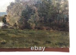 Signed Old Painting, Tree-filled Landscape, Oil on Post-Impressionist Canvas, 19th Century